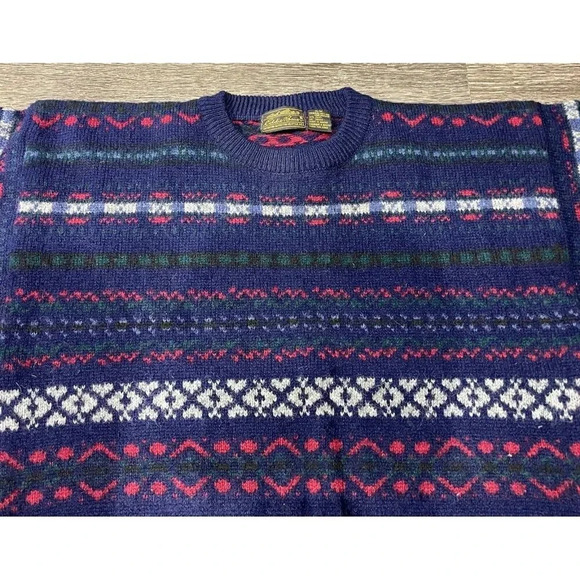 Vintage Eddie Bauer Men's Wool Shetland All Over Print Wool Sweater Size Medium - Picture 4 of 7